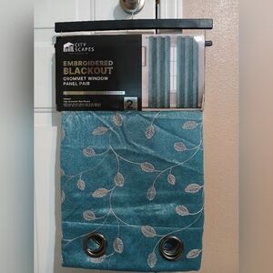 City Scapes Teal Embroidered Blackout Curtains